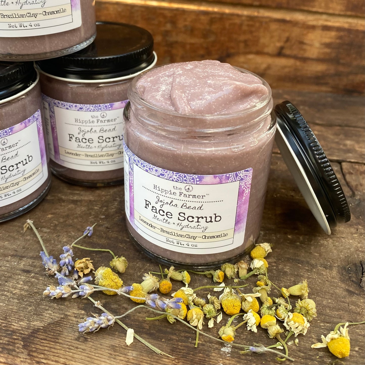 Jojoba Bead Face Scrub - Lavender, Kaolin Clay, & Chamomile - The Hippie Farmer