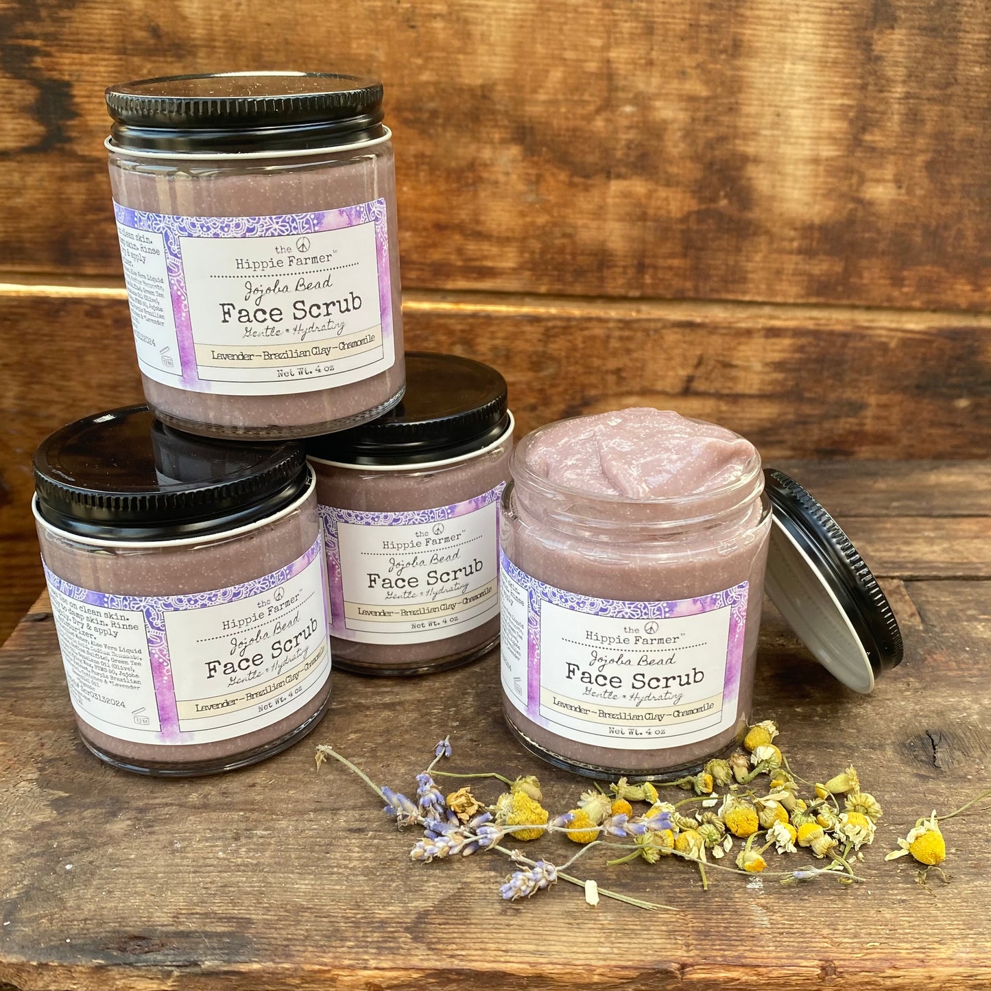 Jojoba Bead Face Scrub - Lavender, Kaolin Clay, & Chamomile - The Hippie Farmer