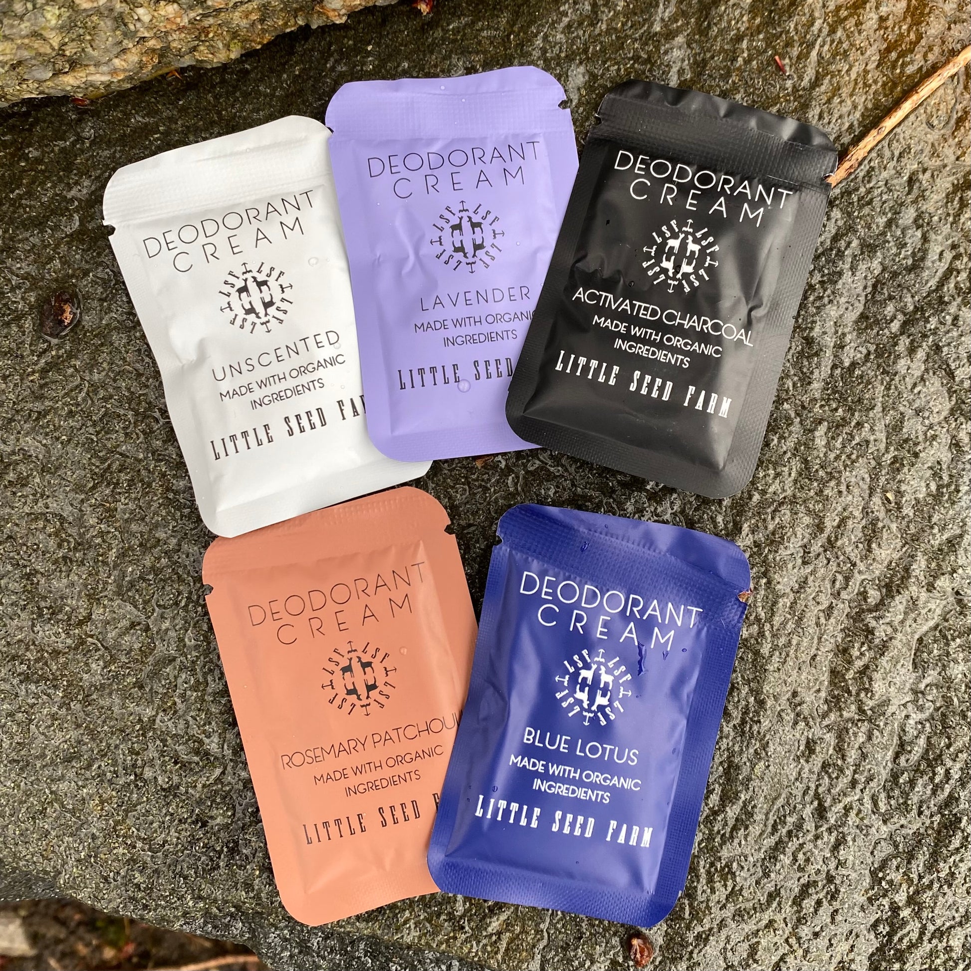 SAMPLE of Deodorant Cream - Small bag sample by Little Seed Farm - 5 Various Scents made with Organic Ingredients - The Hippie Farmer