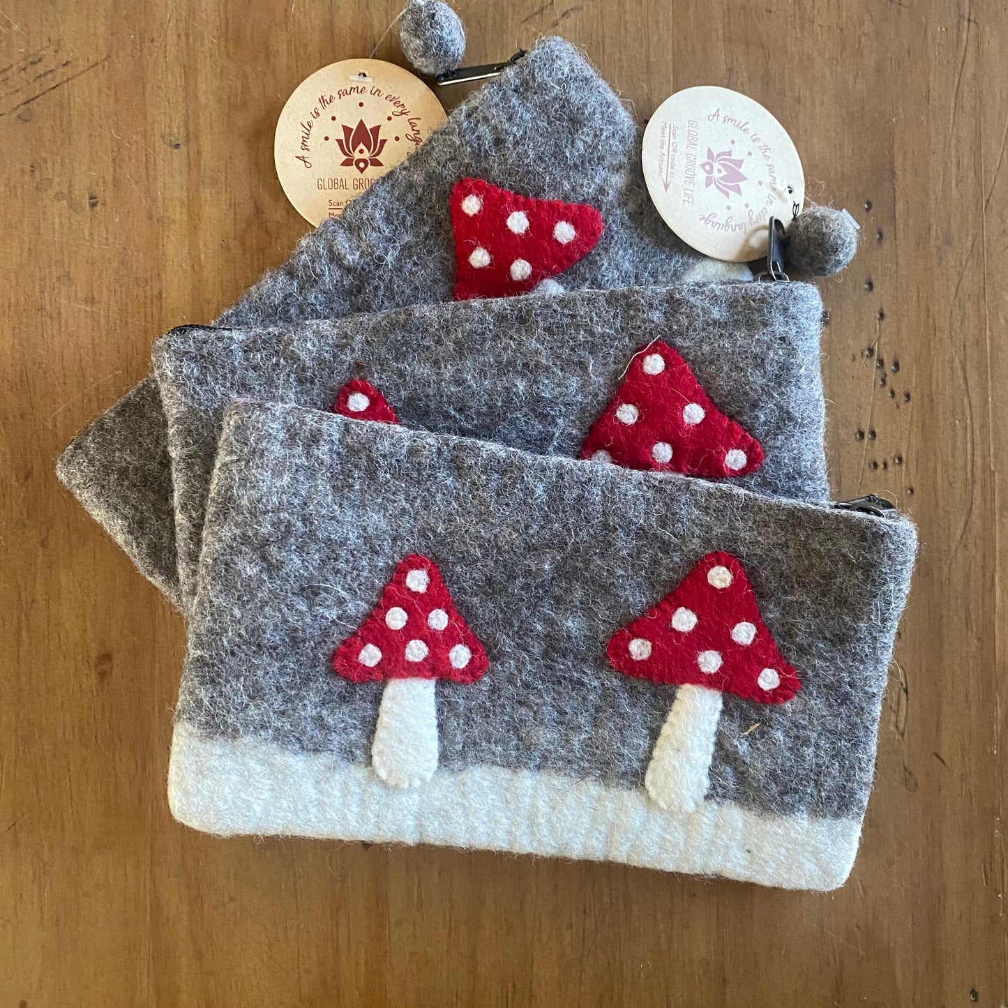 Felted Mushroom Zipper Pouch - by Global Groove Life - The Hippie Farmer