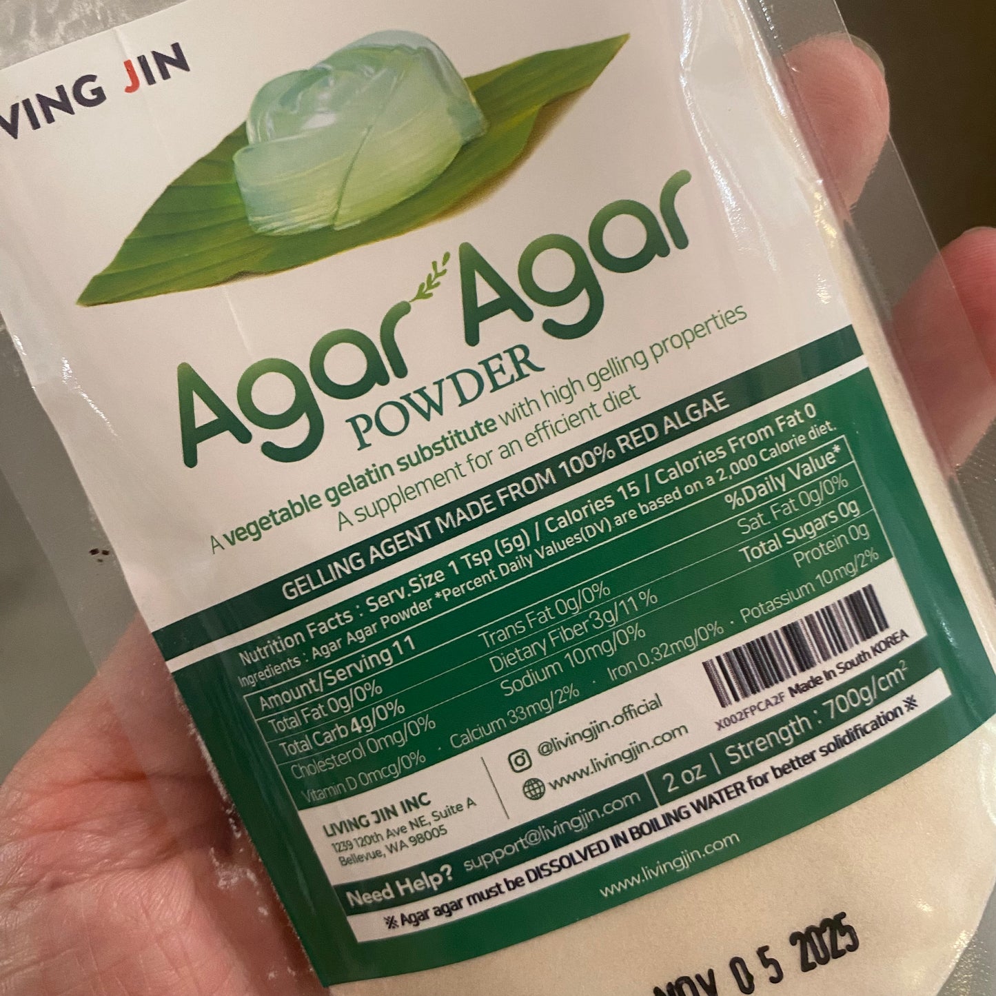 Agar Agar Powder - 100% Red Algae - 2oz - by Living Jin - The Hippie Farmer