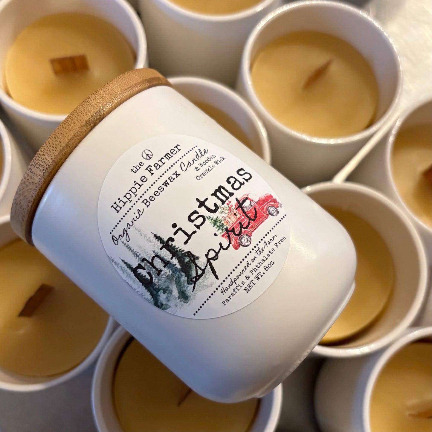 Organic Beeswax Candles with Wooden Crackle Wick - Christmas Spirit - The Hippie Farmer