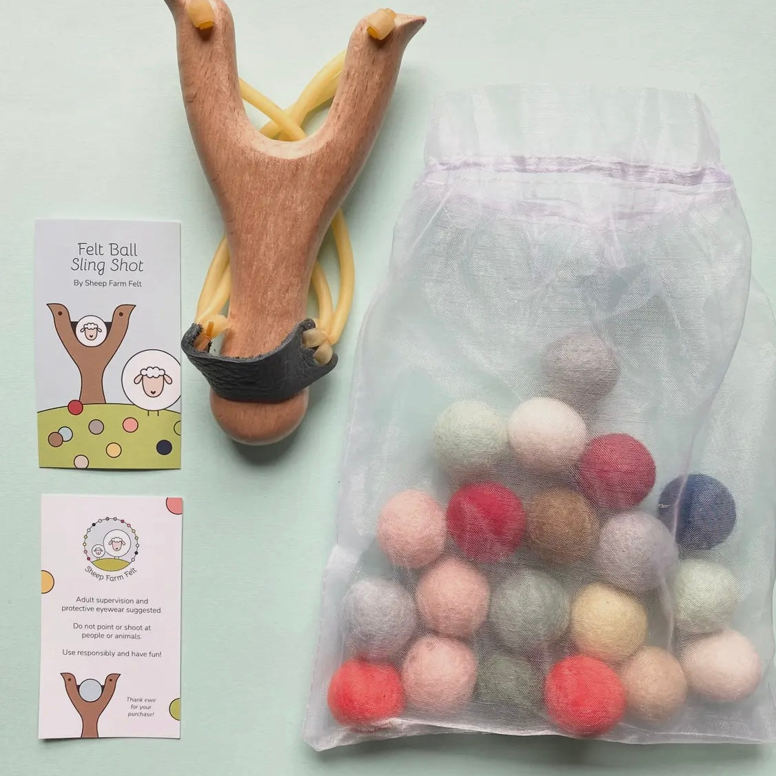 Felt Ball Sling Shot - Wool & Wood - by Sheep Farm Felt - The Hippie Farmer