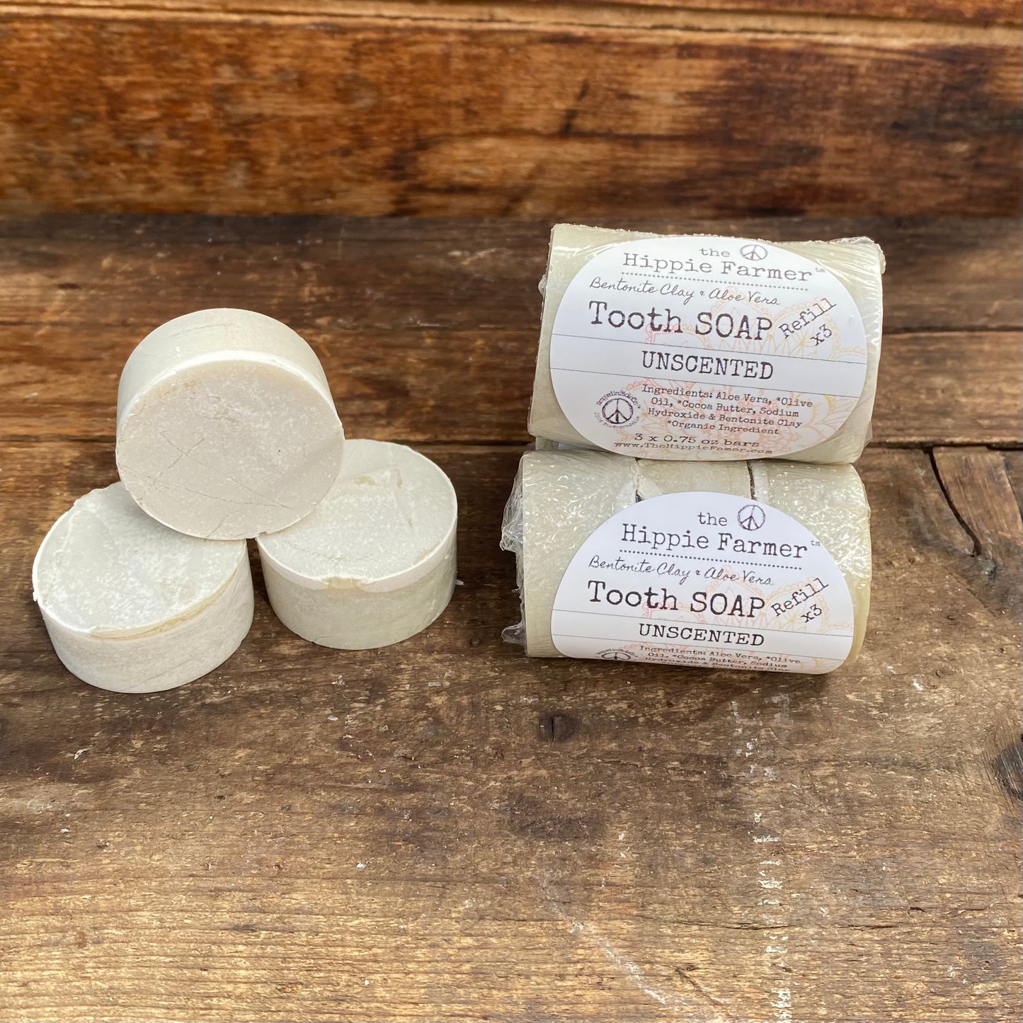 Tooth Soap - Unscented with Bentonite clay/Aloe Vera - 0.75 oz tin or 3x Refill - The Hippie Farmer