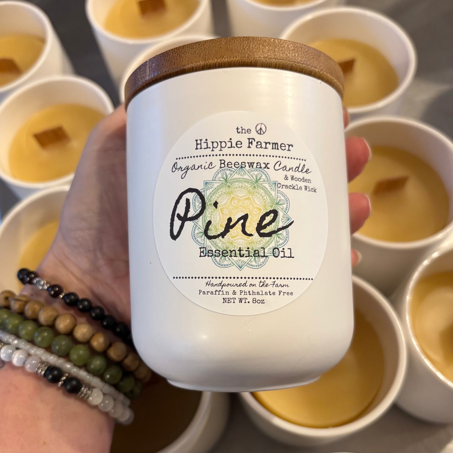Organic Beeswax Candles with Wooden Crackle Wick - Pine Essential Oil - The Hippie Farmer