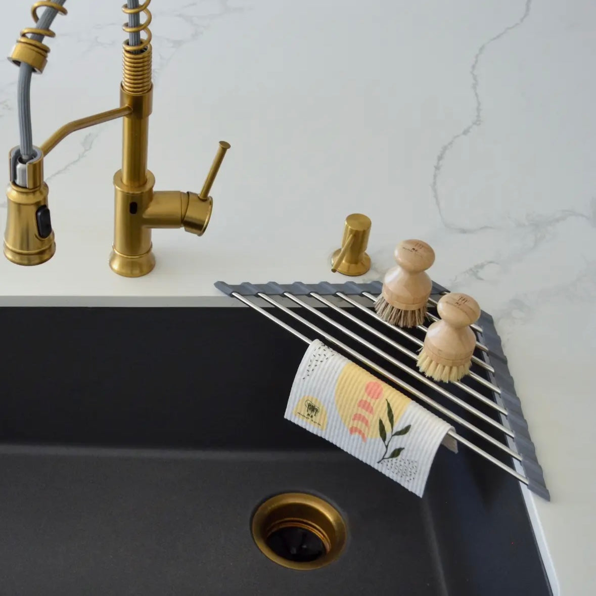 Corner Roll-Up Sink Rack - Black -Plastic Free by Mother Earth ME