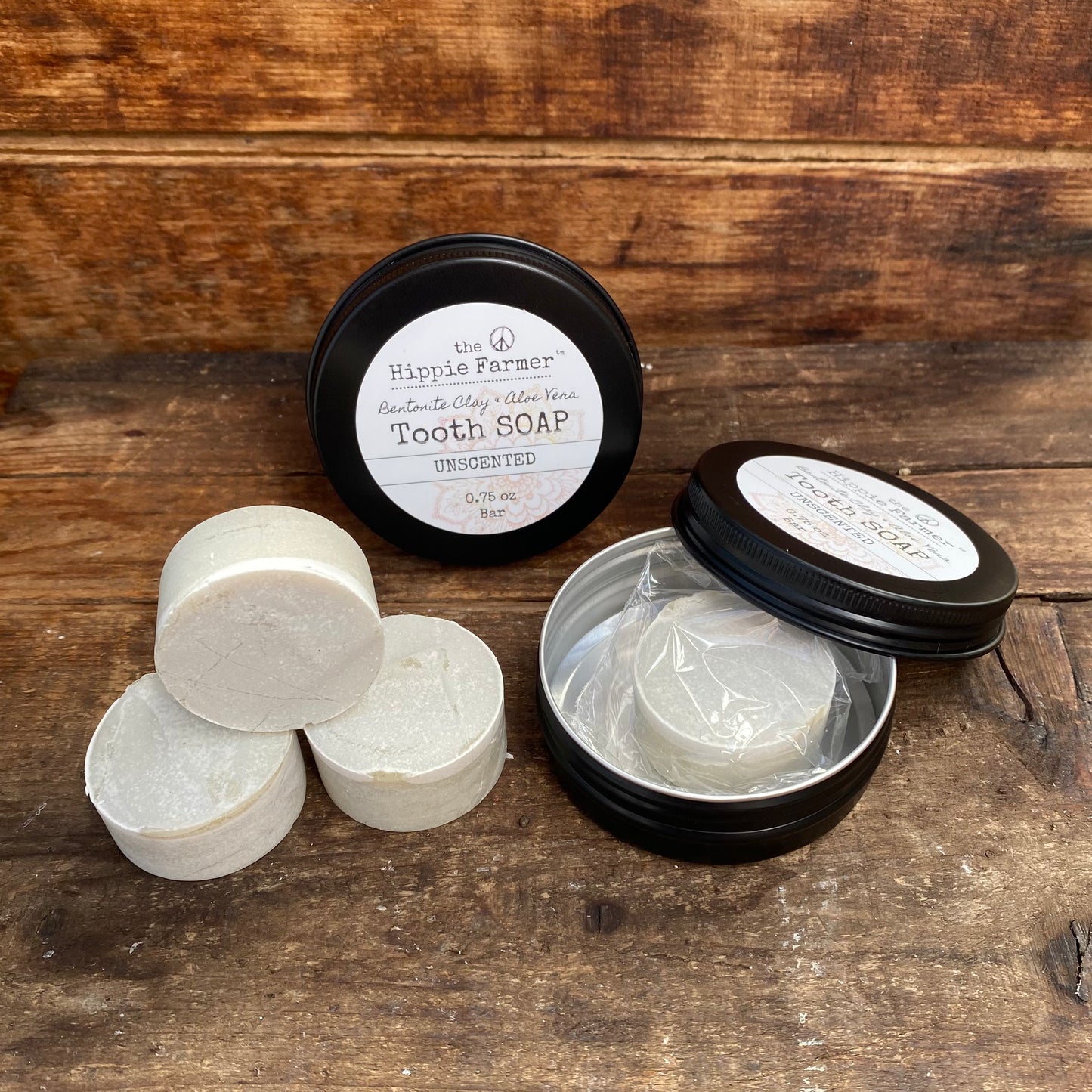 Tooth Soap - Unscented with Bentonite clay/Aloe Vera - 0.75 oz tin or 3x Refill - The Hippie Farmer