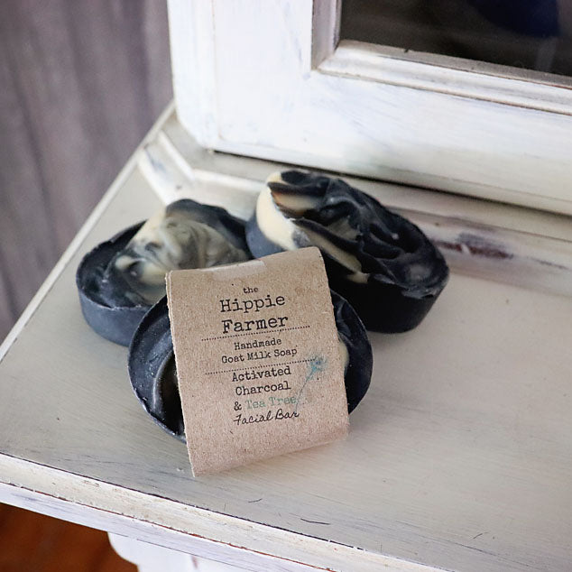 Goat Milk Soap - Activated Charcoal & Tea Tree Essential Oil - Facial Bar - The Hippie Farmer