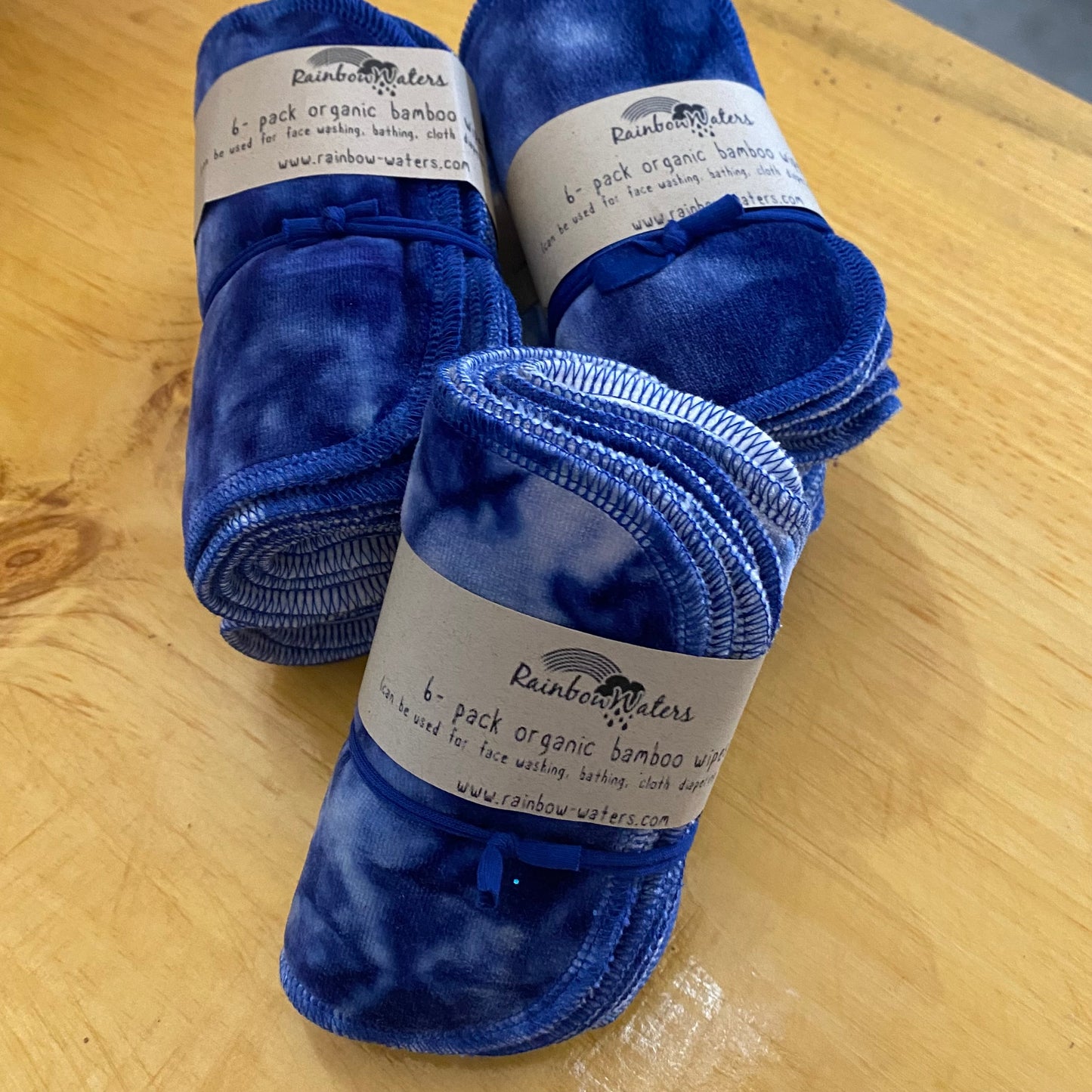 Organic Bamboo Wipes - Indigo Tie Dye 6 Pack - by Rainbow Waters - The Hippie Farmer