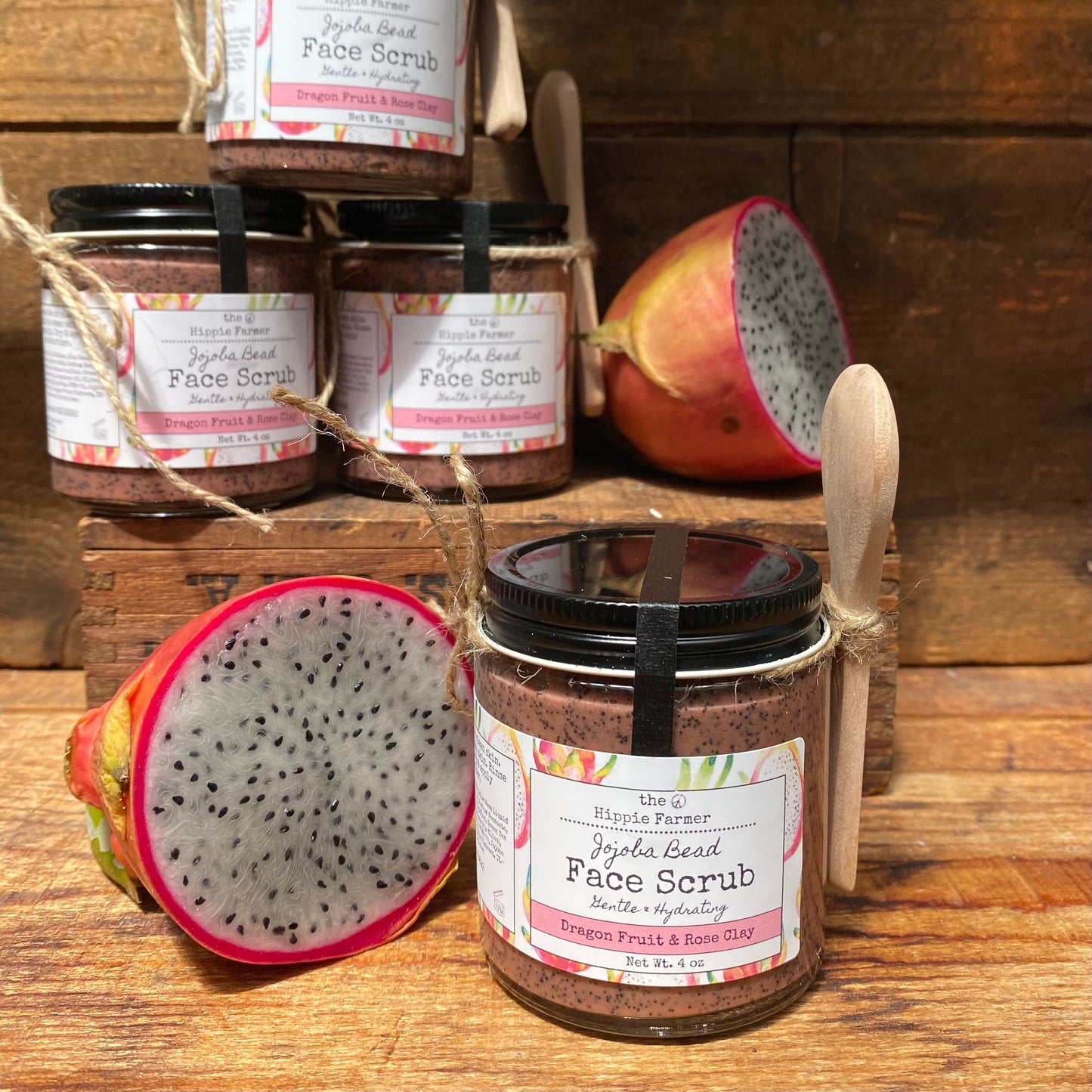 Jojoba Bead Face Scrub - Dragon Fruit & Rose Clay - The Hippie Farmer