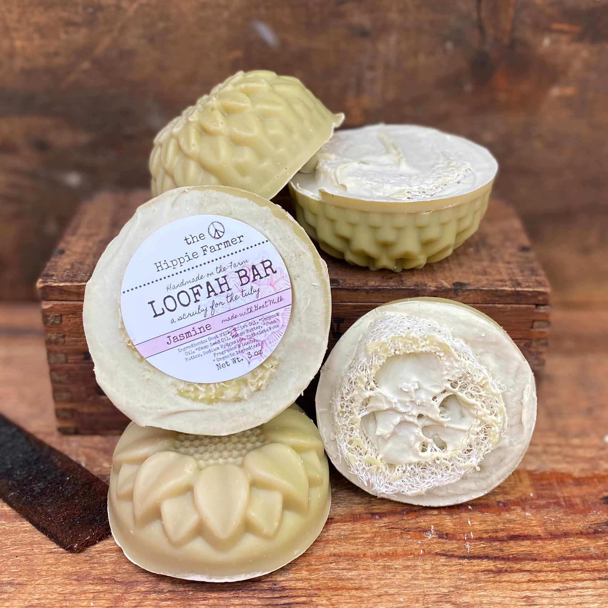 Goat Milk & Hemp Loofah Soap Bar - Jasmine - The Hippie Farmer