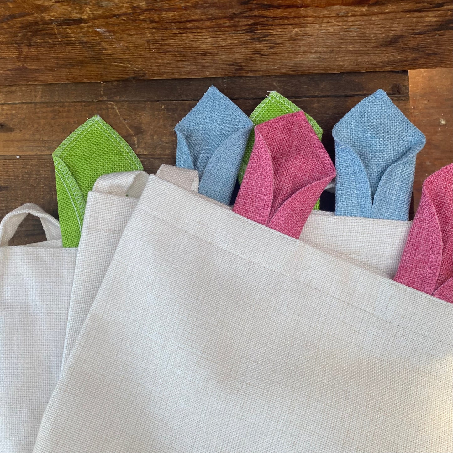 Material Easter Basket - Pink, Blue or Green Bunny Ears - The Hippie Farmer