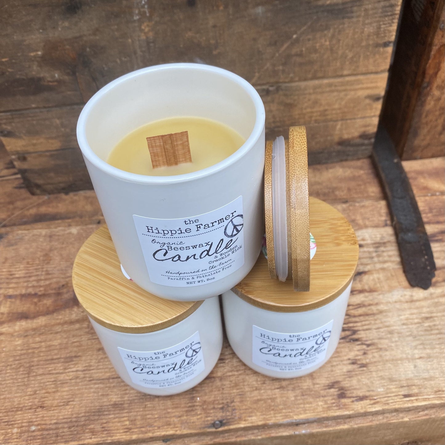 Organic Beeswax Candles with Wooden Crackle Wick - Lemon Essential Oil - The Hippie Farmer