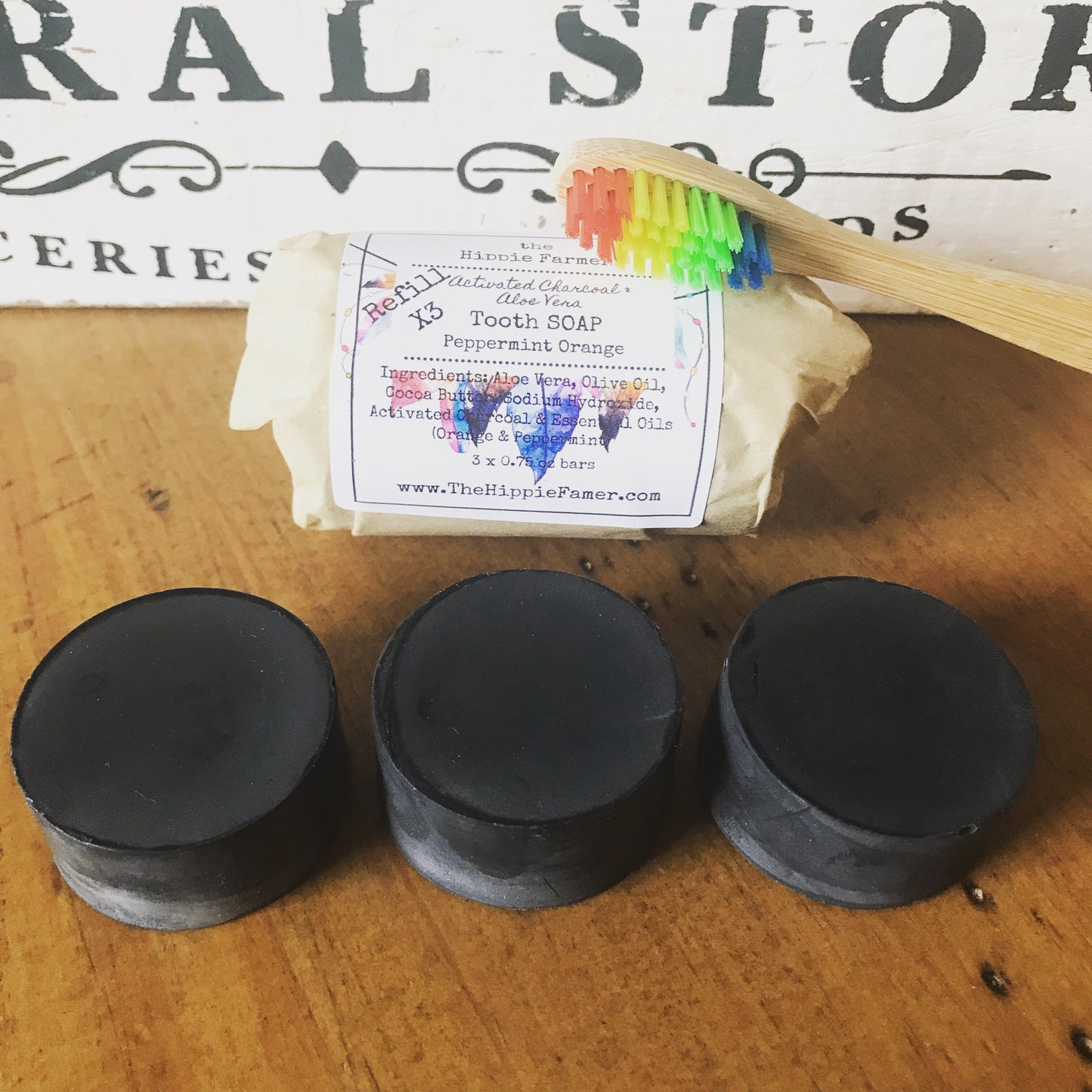 Tooth Soap - Peppermint & Orange with Acitvated Charcoal/Aloe Vera - 0.75 oz tin or 3x Refill - The Hippie Farmer