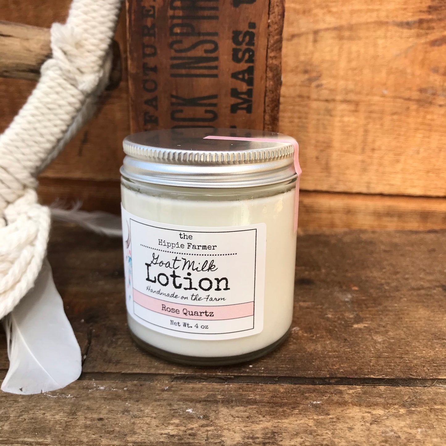 Goat Milk Lotion - Rose Quartz - 8oz Glass Pump Bottle or 4oz Jar - The Hippie Farmer