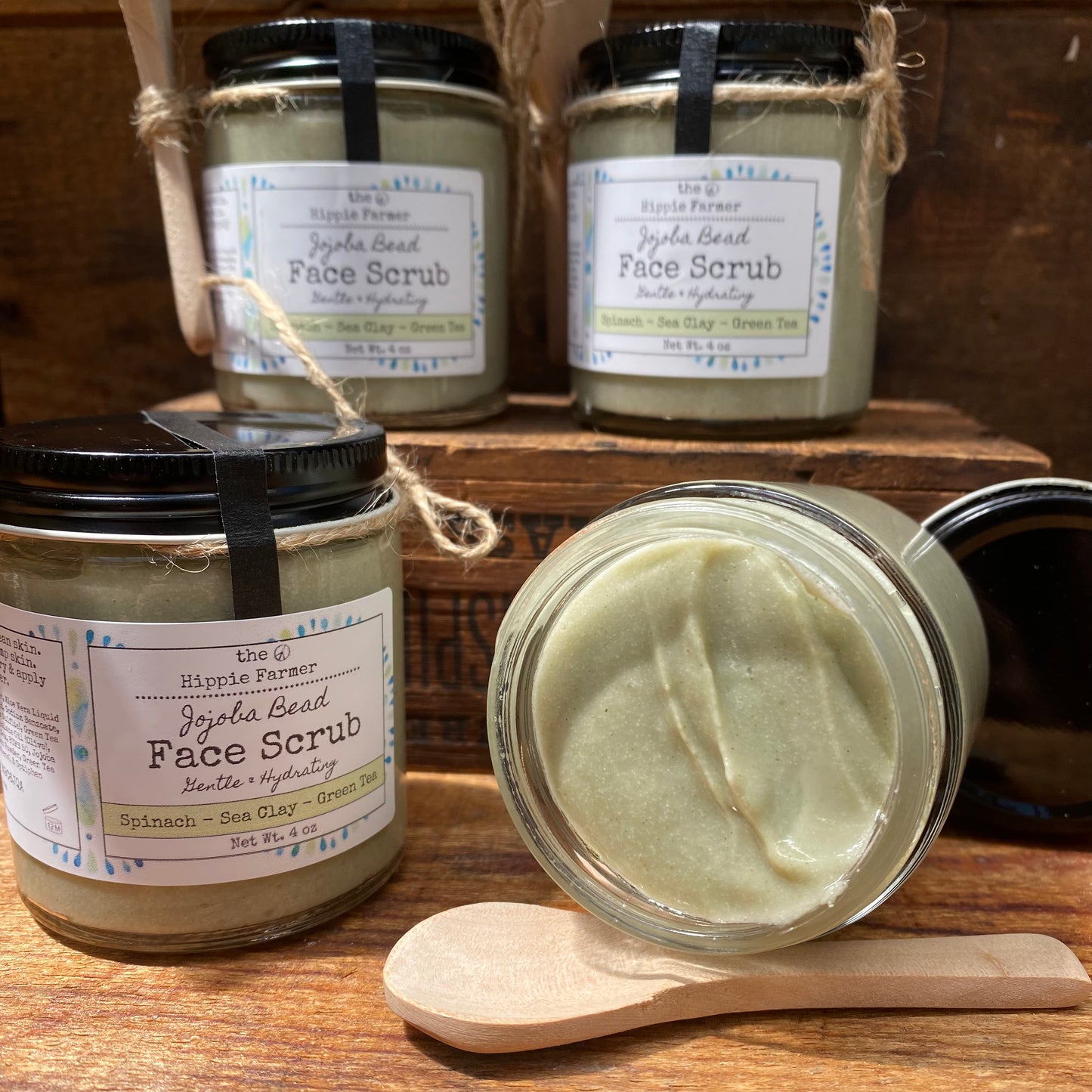 Jojoba Bead Face Scrub - Spinach, Sea Clay & Green Tea - The Hippie Farmer
