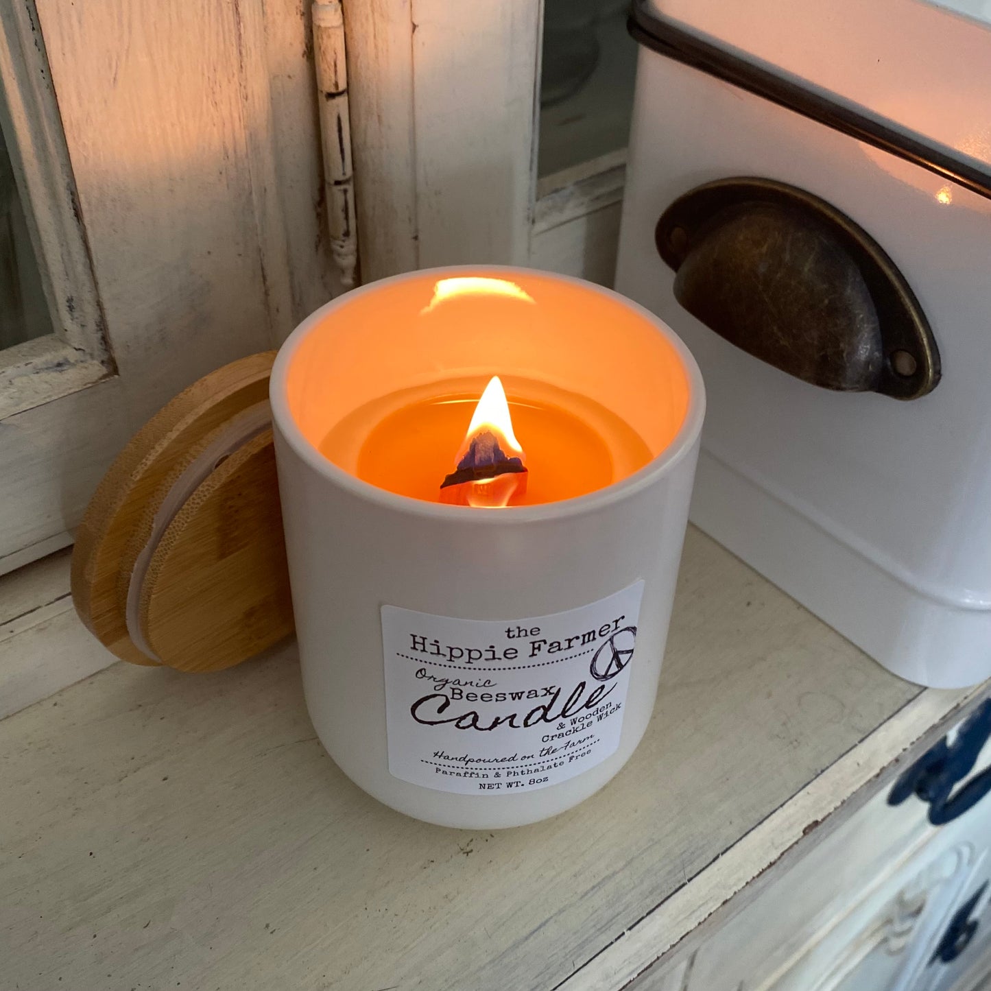Organic Beeswax Candles with Wooden Crackle Wick - Unscented - The Hippie Farmer