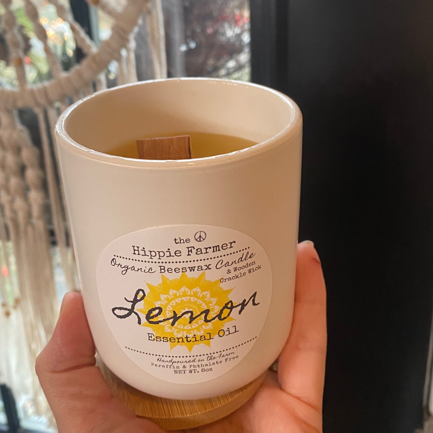 Organic Beeswax Candles with Wooden Crackle Wick - Lemon Essential Oil - The Hippie Farmer
