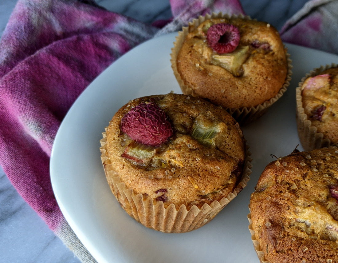 Honey Sweetened, Rhubarb & Dandelion Muffins