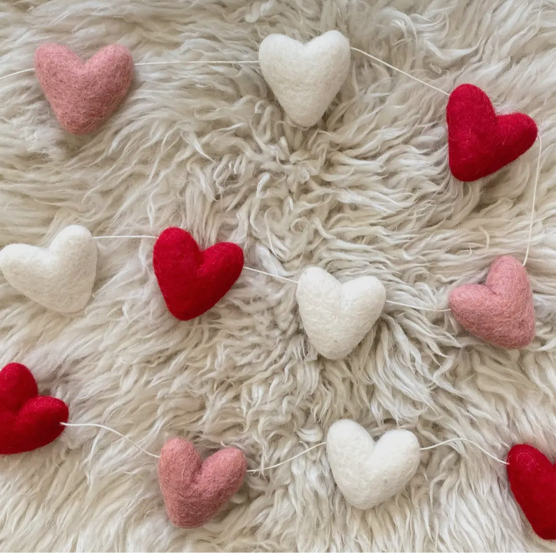 All Heart Wool Garland - Pink, Red, White - by Sheep Farm Felt