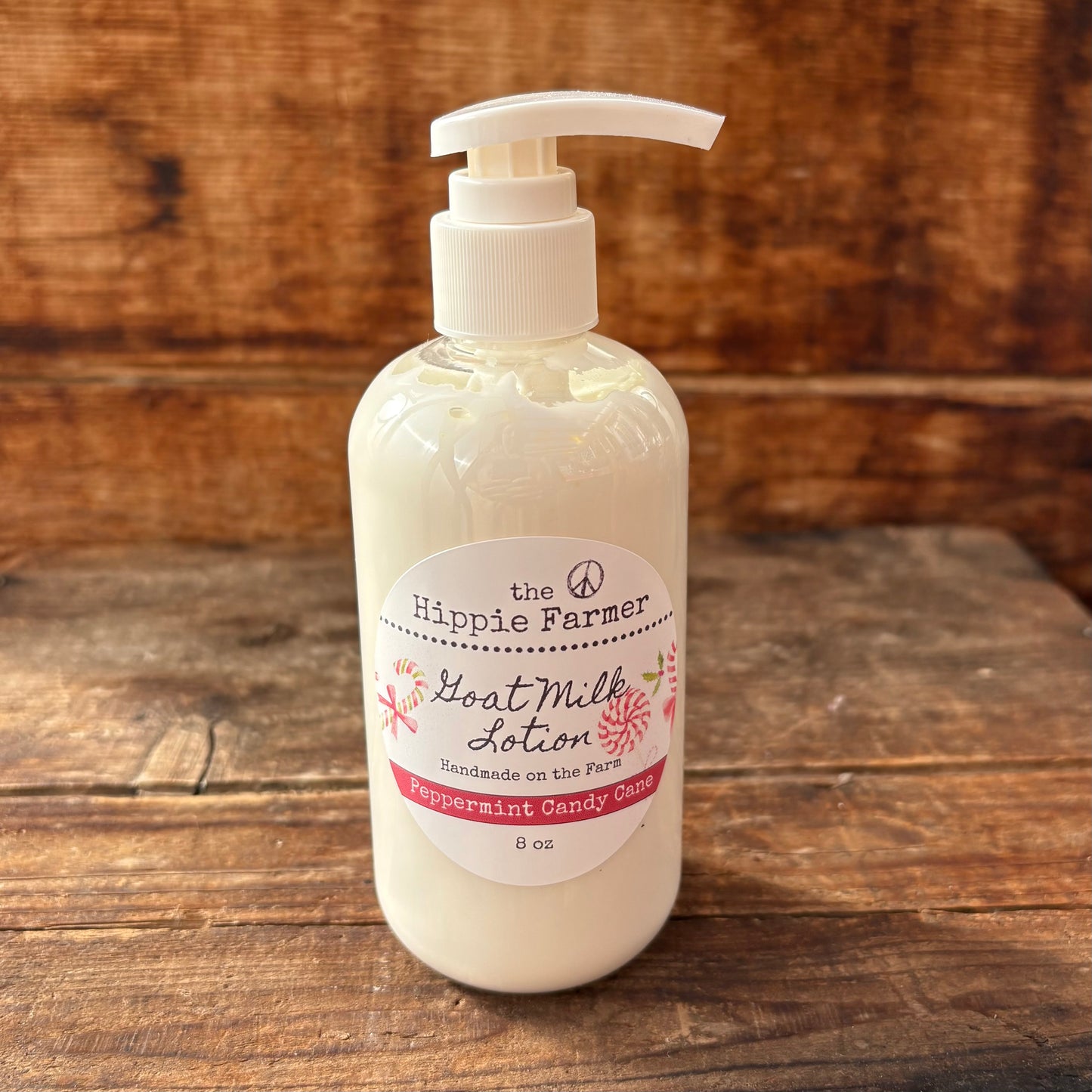 Goat Milk Lotion - Peppermint Candy Cane EO- 8oz Pump Bottle or 4oz Jar
