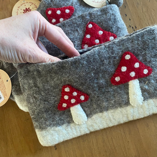 Felted Mushroom Zipper Pouch - by Global Groove Life