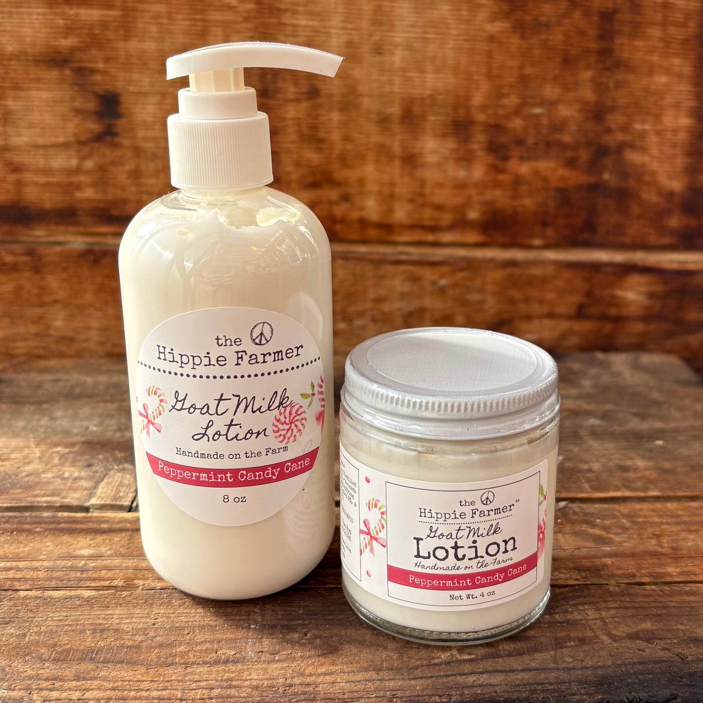 Goat Milk Lotion - Peppermint Candy Cane EO- 8oz Pump Bottle or 4oz Jar