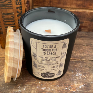 YOU’RE A TOUGH NUT TO CRACK - Hand-poured coconut wax blend (Non toxic) Candle - Net Wt 7 oz - by Get A Whiff Co.
