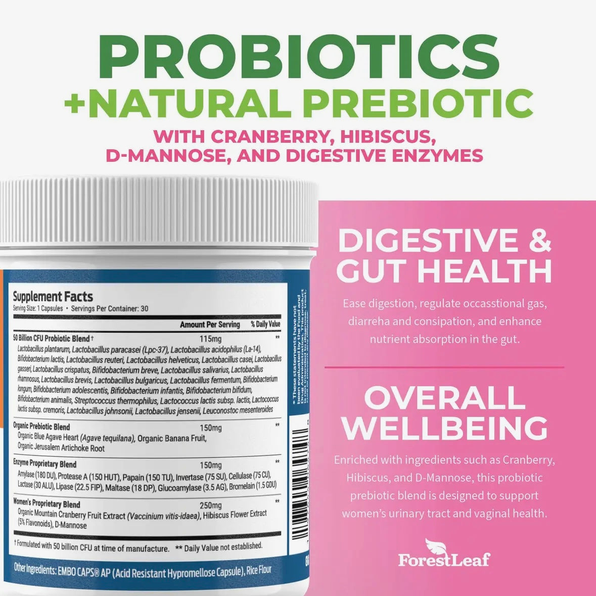 Women’s Care Probiotics & Natural Prebiotic with Digestive Enzymes by Forest Leaf