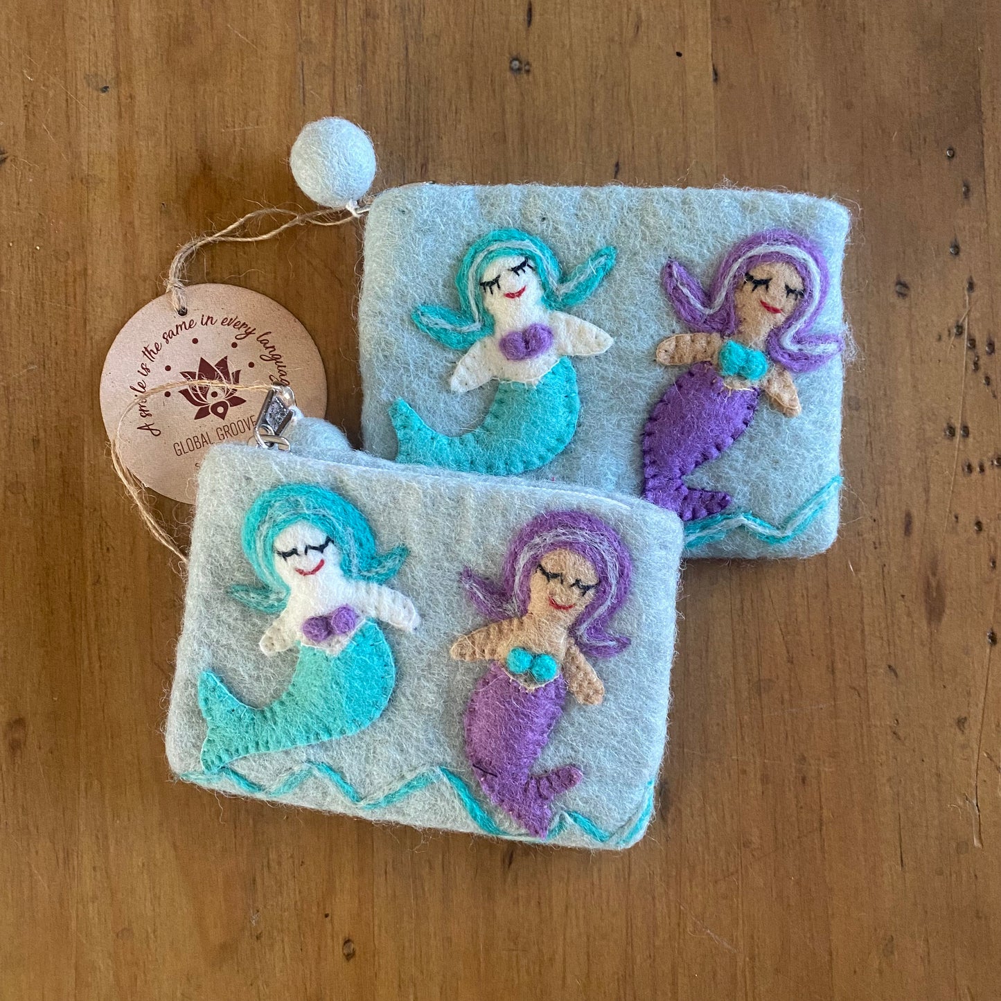 Mermaid Felted Zipper Pouch Purse - by Global Groove Life