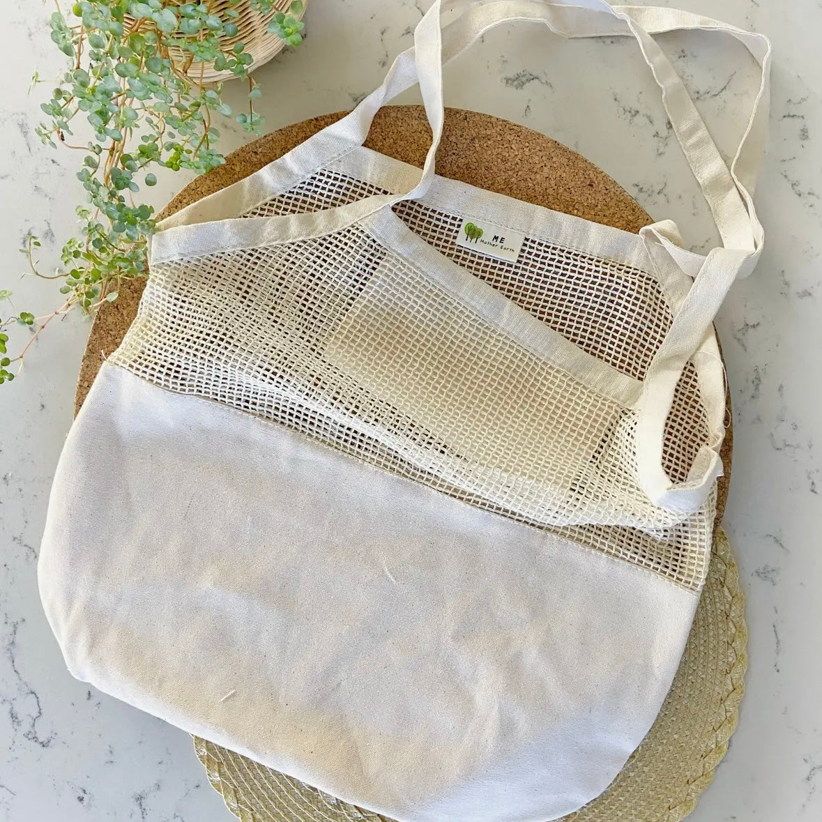 Organic Half Mesh Market Tote with Phone Pocket by Mother Earth