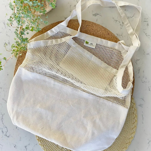 Organic Half Mesh Market Tote with Phone Pocket by Mother Earth