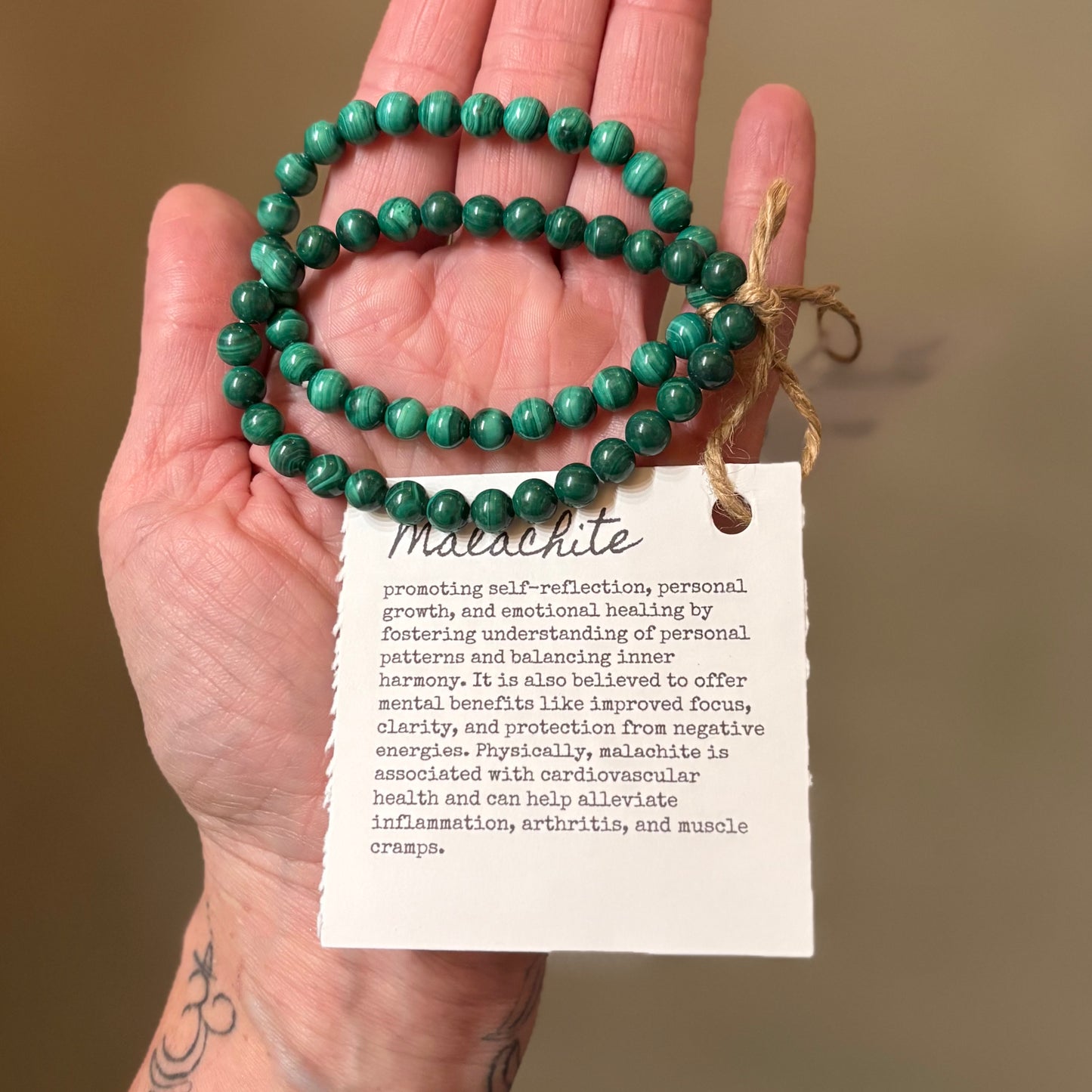 Malachite Bracelet - Crystal Healing for Mindfulness - size 7