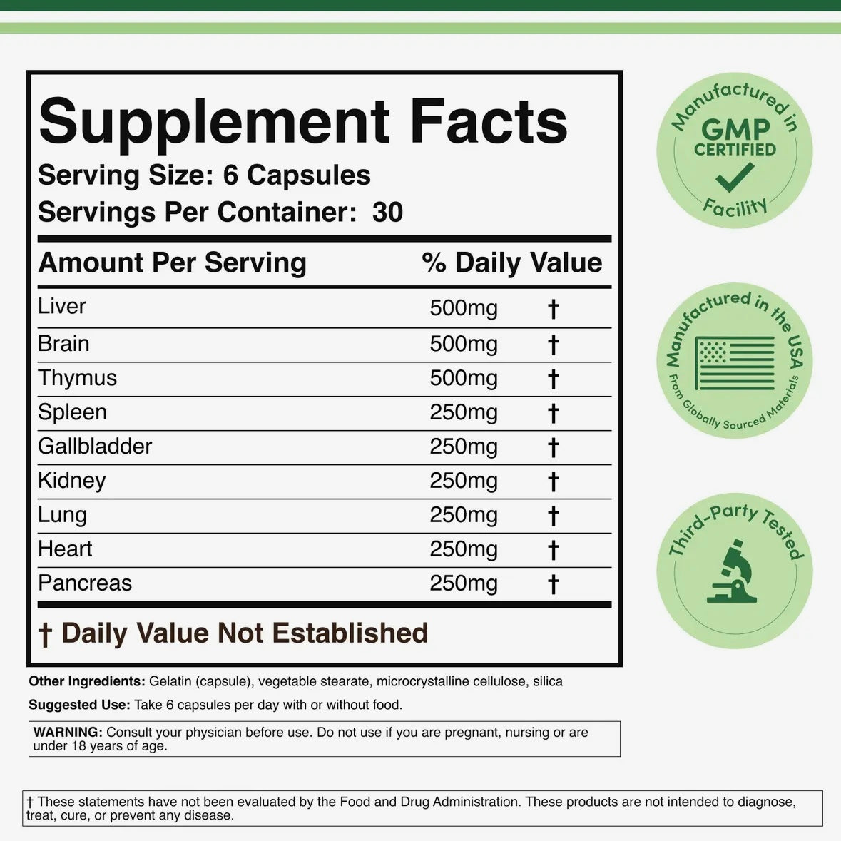 Grass Fed Beef Organs - 180 capsules by Double Wood