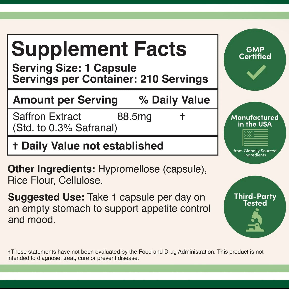 Saffron Extract - 88.5mg 210 capsules by Double Wood