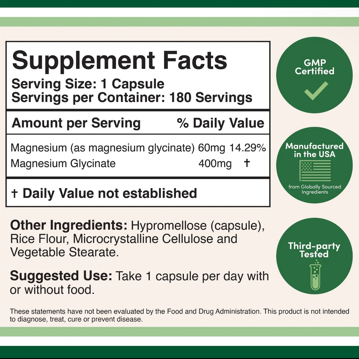 Magnesium Glycinate - 400mg 180 Capsules by Double Wood