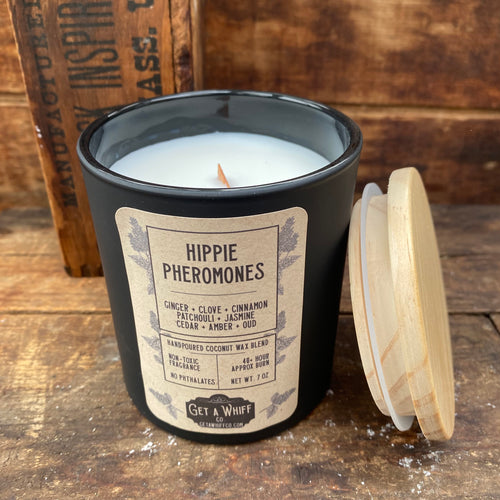 HIPPIE PHEROMONES - Hand-poured coconut wax blend (Non toxic) Candle - Net Wt 7 oz - by Get A Whiff Co.
