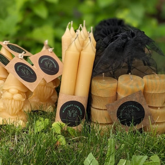 Beeswax Candles - Gnome, Tea lights (12) or Tapers (2) - by Wickcraft Luminaries