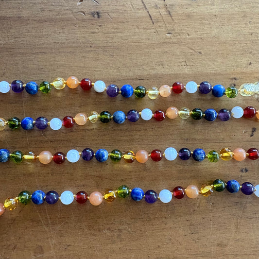 Rainbow Chakra Polished Honey Amber with Moonstone Necklace - 12.5”, 16” or 19”