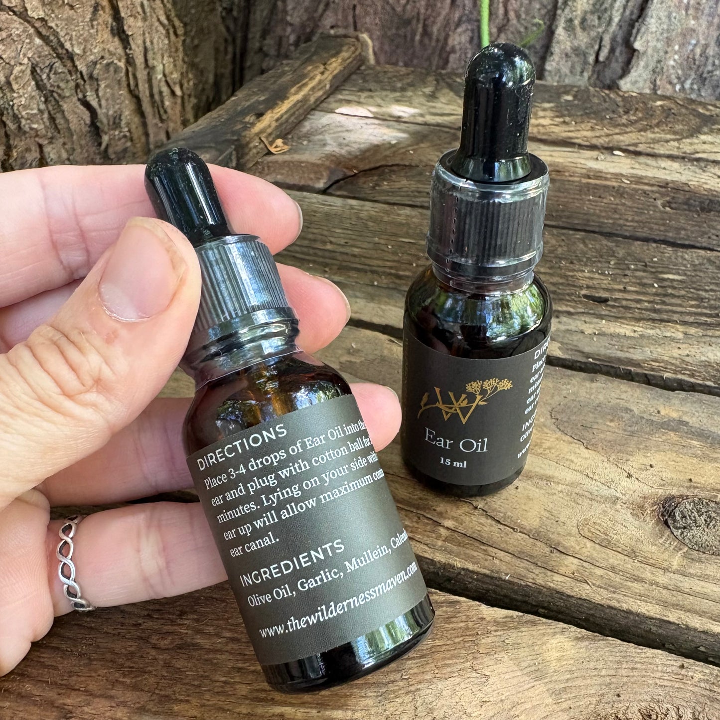 Organic Ear Oil - with Garlic, Mullein & Comfrey - 0.5 oz Dropper by The Wilderness Maven