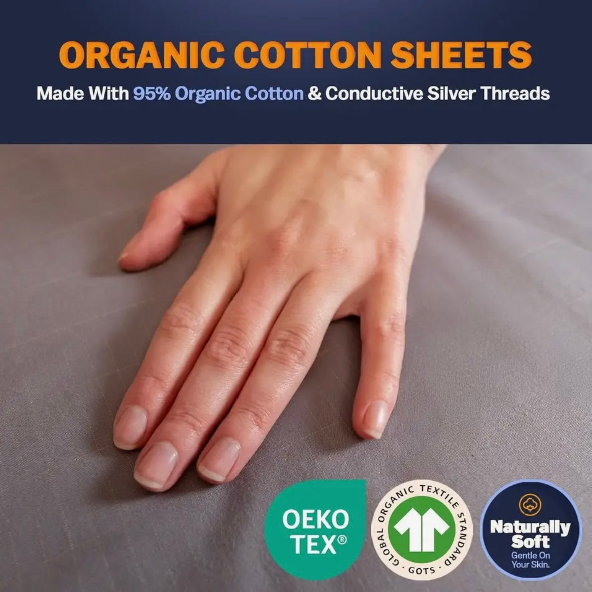 Grounding Fitted Sheet - Organic Cotton - Grey - Queen Size 80” by 60” by Gaya