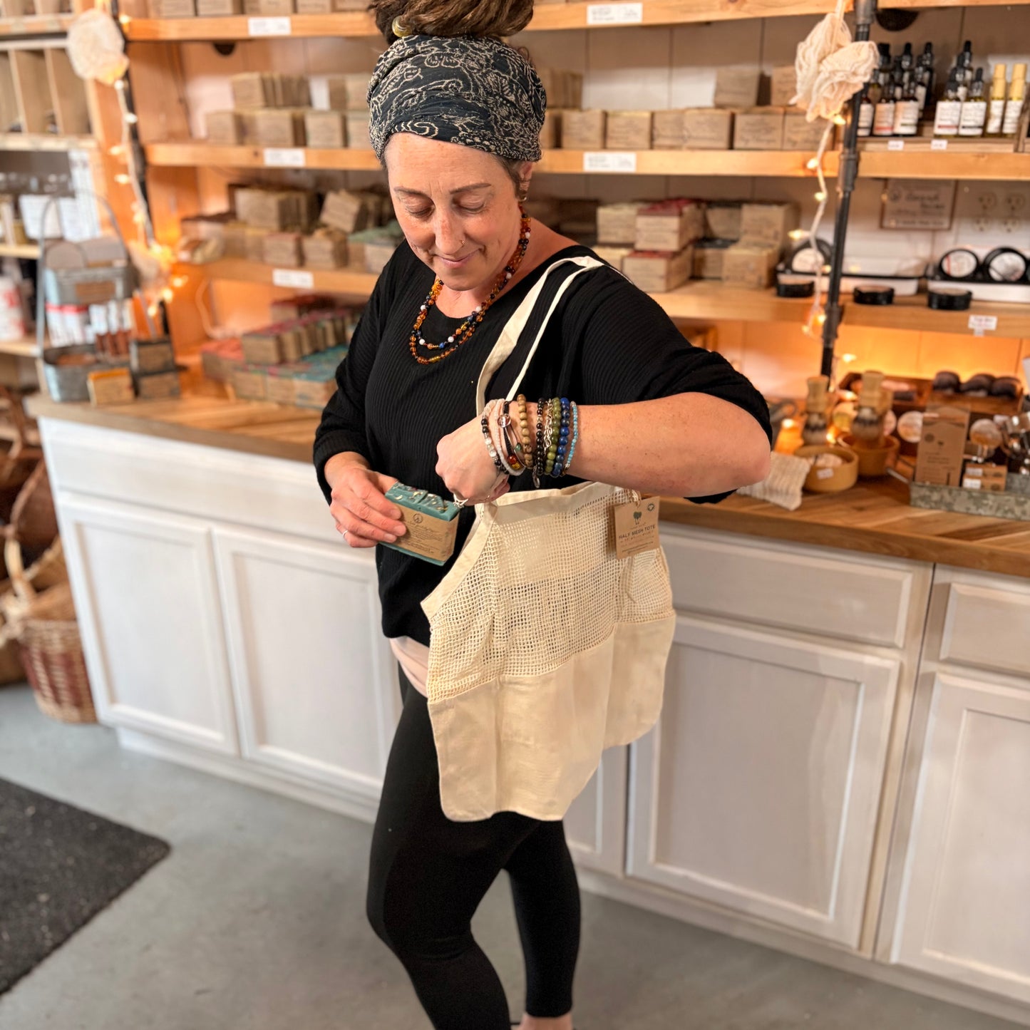 Organic Half Mesh Market Tote with Phone Pocket by Mother Earth