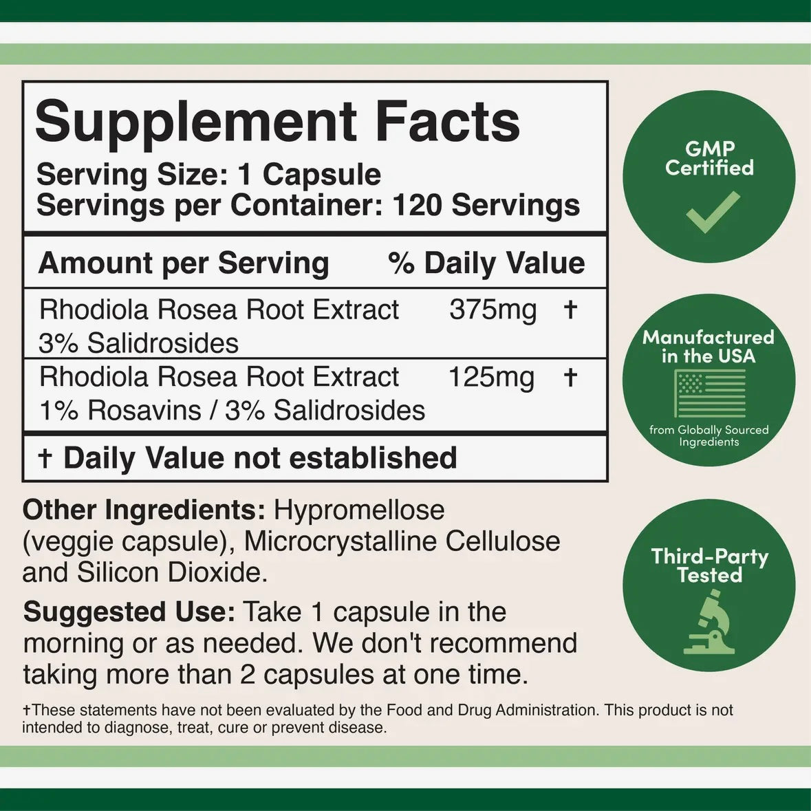 Rhodiola Rosea Extract 500mg - 120 capsules by Double Wood
