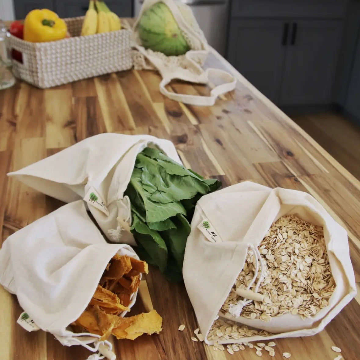 Cotton Bulk &  Produce Bags - 3 Pack (Small, Medium, Large) Mesh or Muslin by Mother Earth