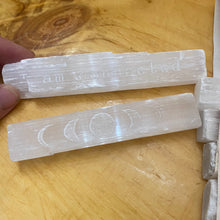 Load image into Gallery viewer, Selenite Wands - “I am connected” or Moon Phases Etched - 4.5” Long