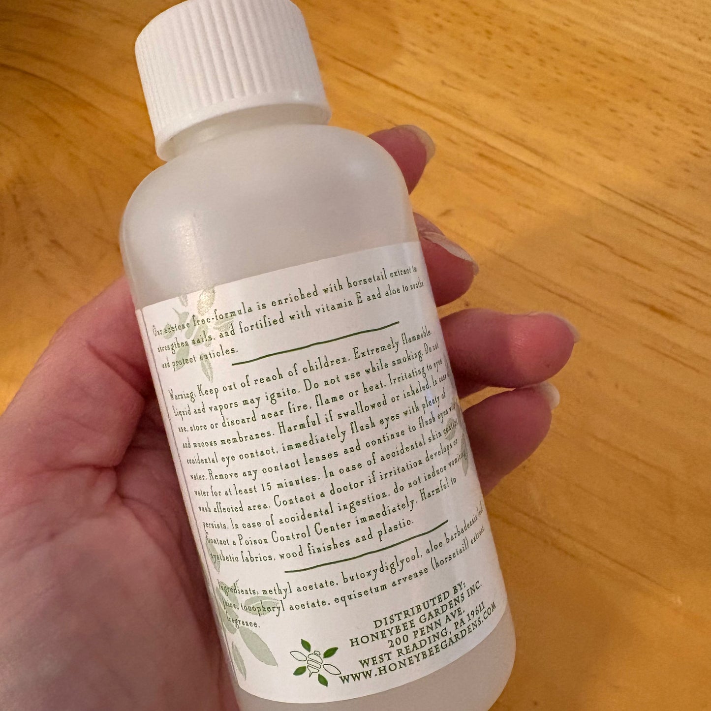 Nail Polish Remover - botanically enriched - ACETONE FREE COLOR FREE - 4 fl oz by Honeybee Gardens