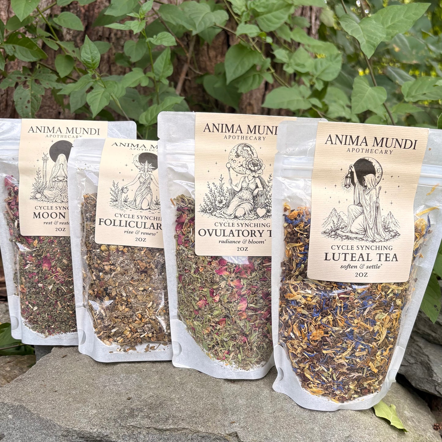 Cycle Synching Teas - Herbs for each phase of your cycle (Moon, Follicular, Ovulation & Luteal) - 2 oz bags by Anima Mundi