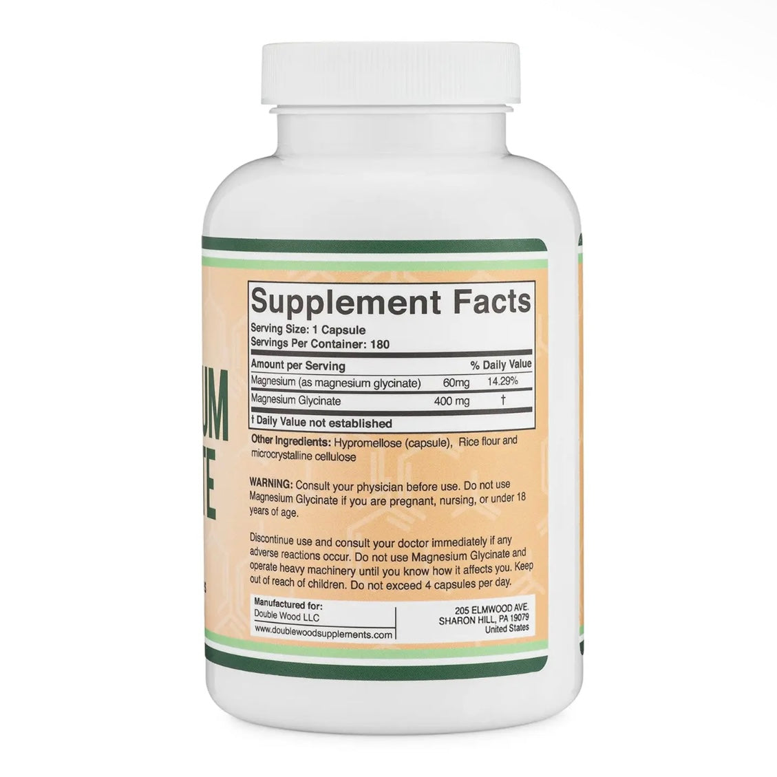 Magnesium Glycinate - 400mg 180 Capsules by Double Wood