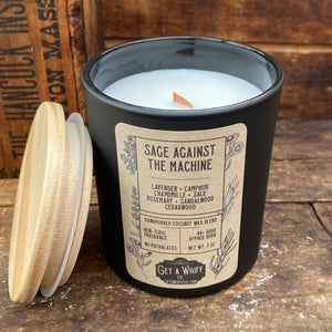 SAGE AGAINST THE MACHINE - Hand-poured coconut wax blend (Non toxic) Candle - Net Wt 7 oz - by Get A Whiff Co.