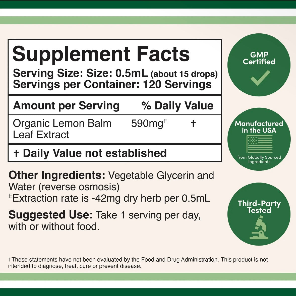 Lemon Balm - Organic Calming Liquid Extraction 2 FL oz by Double Wood